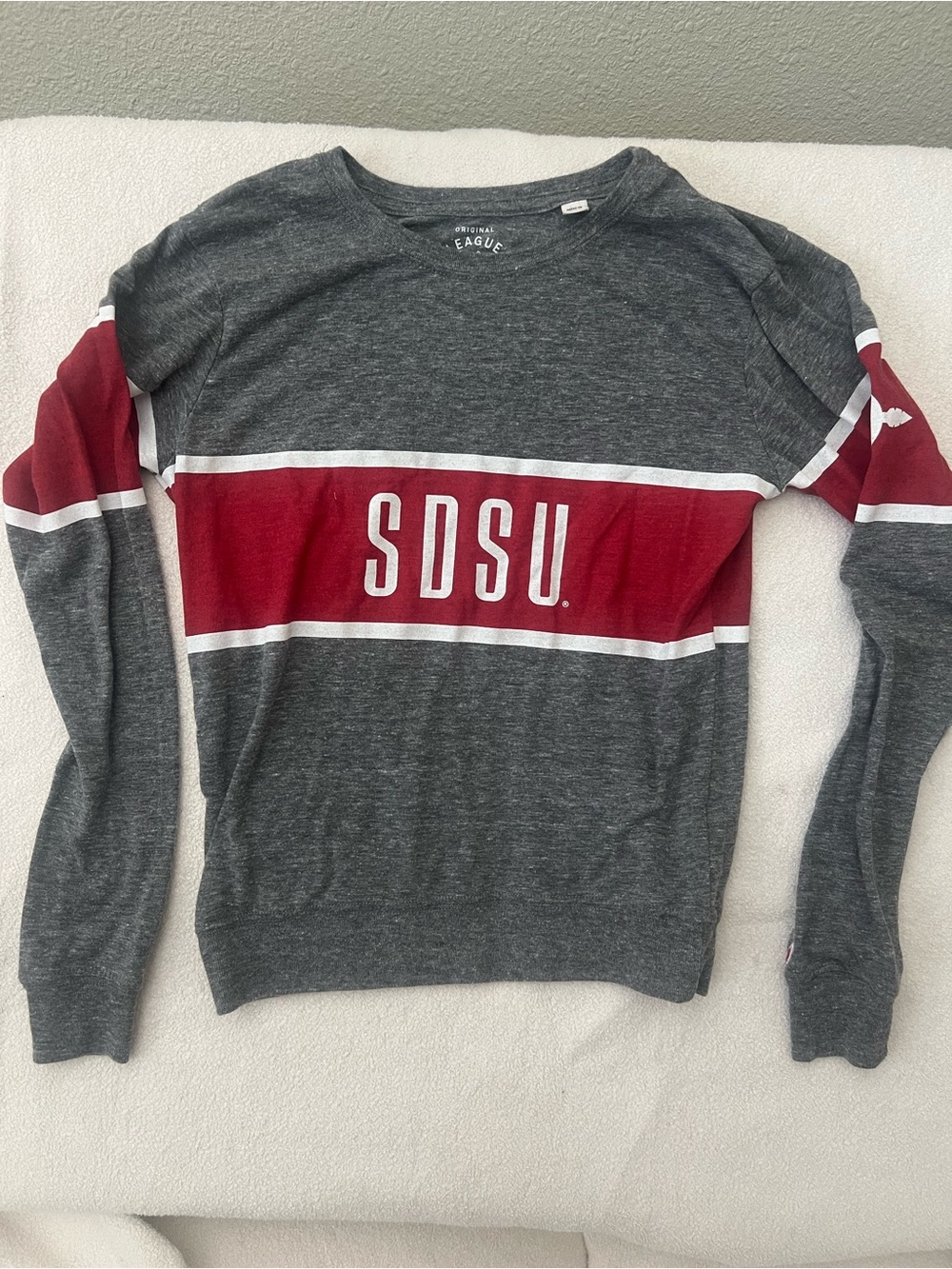 SDSU Grey & Red Striped‎ Pullover Crewneck Sweatshirt